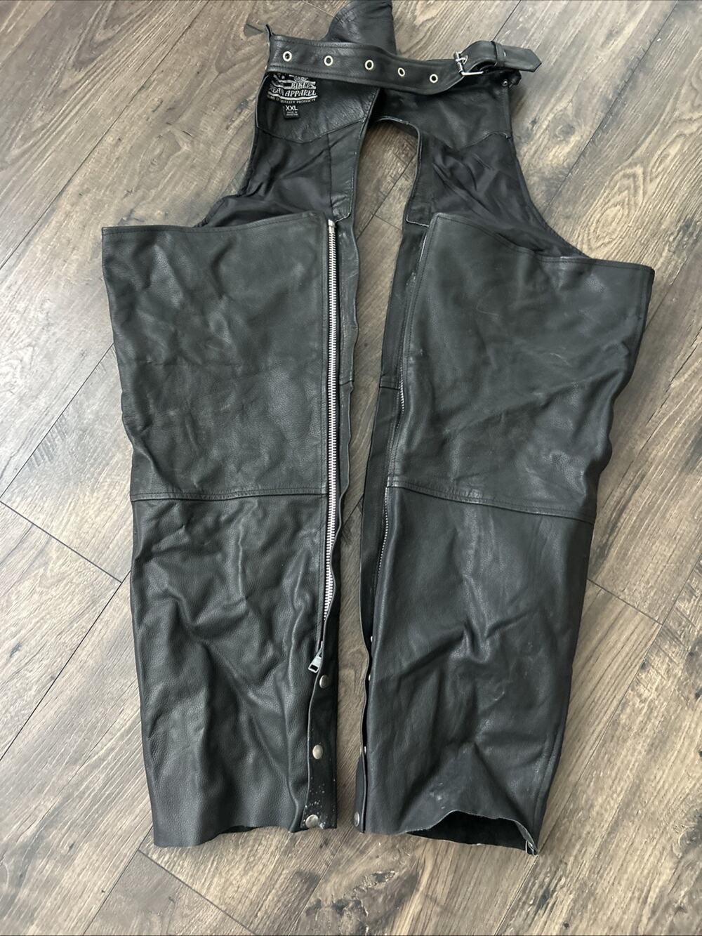 USA Bikers Dream Apparel Mens Black Leather Riding Chaps Size XXL